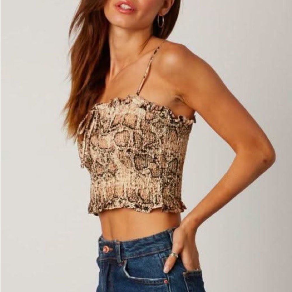 Cotton Candy Beige Snake Print Crop Top